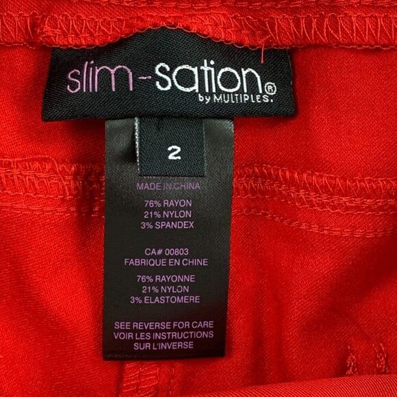 SlimSation Capri Crop Pants sz 2 Red Stretch Pull on Inseam 21" New NWT - Picture 8 of 10